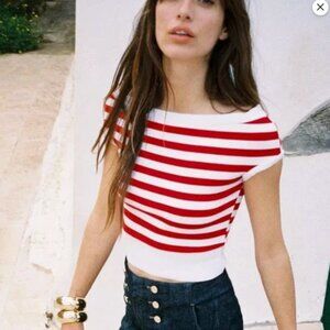 zara knit striped assmetric top